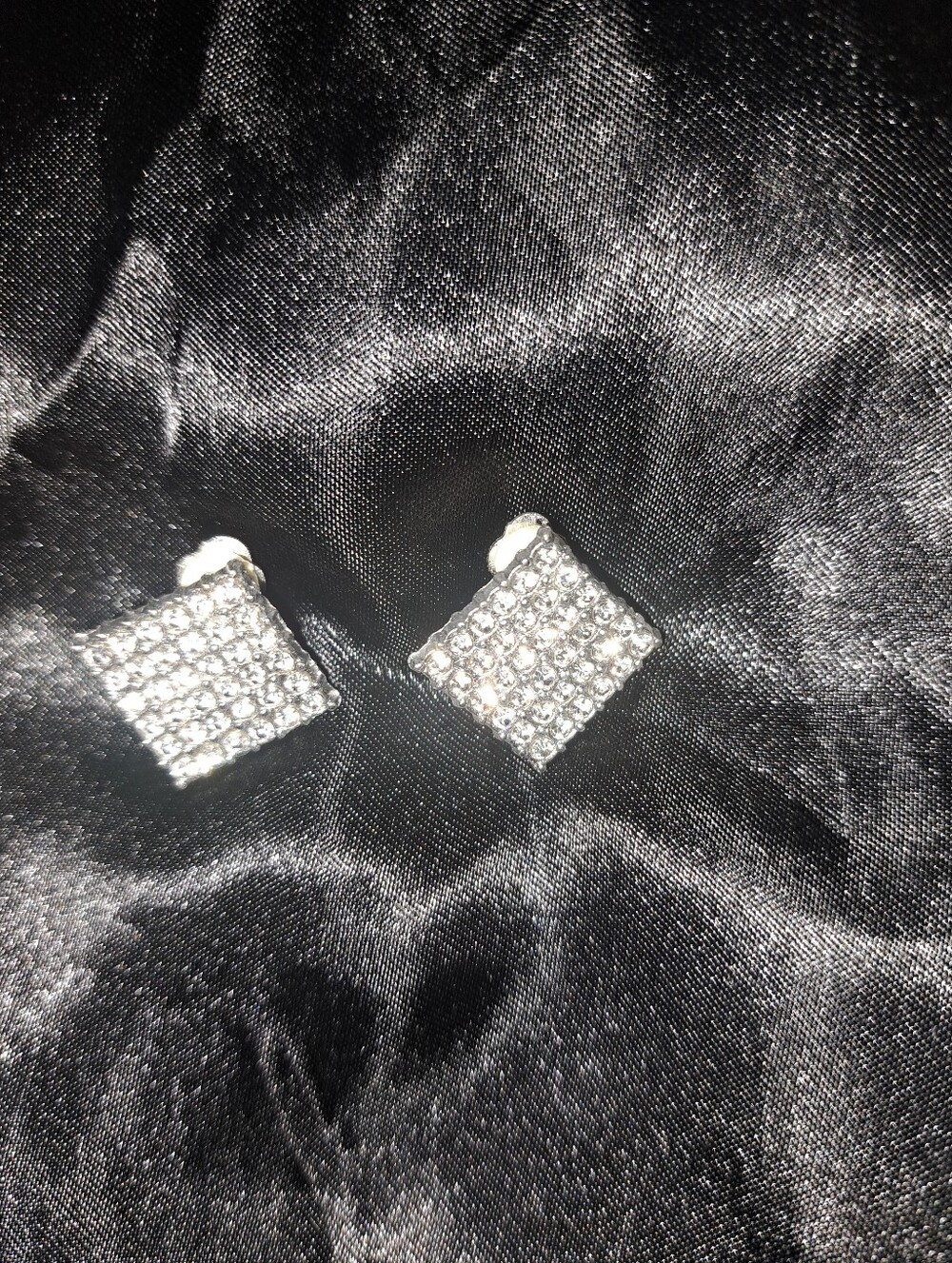Square Pavé Rhinestone Clip-On Earrings - Silver Sparkle